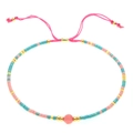 Handgemaakte MIYUKI kralenarmband in roze en hemelsblauw met verstelbaar koordje - Teal Roze Goud Mix met Oranje Steen (BR0101)
