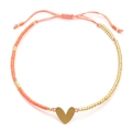 Böhmisches MIYUKI Perlenarmband mit Herzanhänger und korallenorangefarbenem Band - Orange
