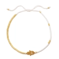Gold plated Hamsa hand beaded bracelet with white rice beads and adjustable cord - White