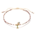 Pulsera de cuentas con colgante de cóctel colorido y cordón beige ajustable - Beige Oro Rosa Blanco
