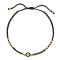 Bracelet œil porte-bonheur fait main avec perles noires et cordon réglable - Noir