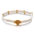 Bohemian Tila bead bracelet with gold St. Benedict medal and white tile beads - White