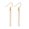 Elegant minimalist gold drop earrings featuring five white translucent gemstone beads - Milky White Beads Style (XN429-1)