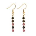 Bohemian gold hook earrings with vertical green and pink natural stone beads - Gold Green Pink Mixed Style (XN429-3)