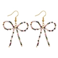 Vintage bohemian style handmade bow-knot beaded drop earrings with colorful gemstones - Multicolor