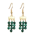 Vintage beach style gold drop earrings with green malachite-patterned beads - Green