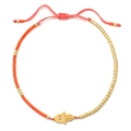 Handmade red seed bead bracelet with gold plated Hamsa hand charm and adjustable cord - Orange