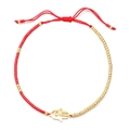 Handmade red seed bead bracelet with gold Hamsa palm pendant and adjustable cord - Red