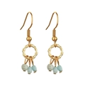 Handmade gold bamboo hoop earrings with natural light blue stone beads for women - Light Blue-Green Oval Beads (XN508-3)