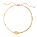Pink tubular beads bracelet with golden Hamsa Hand charm and adjustable braided cord - Nude