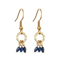 French style gold bamboo hoop earrings with deep blue lapis lazuli stone drops - Deep Blue Irregular Beads (XN508-4)