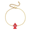 Gouden schakelarmband met een geweven rood-blauwe kralen vis hanger en een verstelbare sluiting - Rood en Blauw Geweven Vis