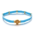 Bohemian sky blue Tila bead bracelet with golden Saint Benedict medal for women - Light Blue