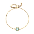 Verstelbare armband met Evil Eye kralenhanger en vergulde schakelketting voor vrouwen - Blauw en Wit Geweven Boze Oog