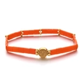 Bohemian orange Tila bead elastic bracelet with gold Saint Benito religious charm - Orange