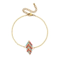 Bracelet doré avec pendentif en perles de rocaille rouges et turquoise et fermoir mousqueton - Losange Géométrique Rouge et Vert