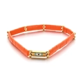 Bohemian orange flat bead stretch bracelet with golden evil eye metal cylinder charm - Orange