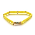 Yellow bohemian Tila bead stretch bracelet with golden metal accents and evil eye charm - Yellow