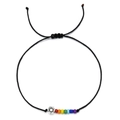 Verstelbare geweven armband met regenboog kralen en zilveren madeliefje bedeltje - Bloemstijl (YWSL006)