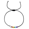 Bracciale regolabile in corda nera intrecciata con perline arcobaleno e stella argento - Stile Stella (YWSL006)