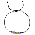 Zwarte gevlochten armband met zilveren bladbedeltje en zeven kleurrijke regenboogkralen - Bladstijl (YWSL006)