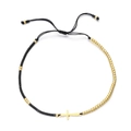 Minimalistische kralen vriendschapsarmband met gouden kruisje en zwart koord - Zwart