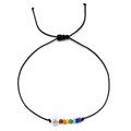 Bracciale MIYUKI in corda nera con perline arcobaleno e ciondolo occhio del male argento - Stile Occhio (YWSL006)