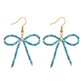 Handmade bohemian bow dangle earrings with blue faceted beads and gold hooks - Light Blue