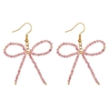 Bohemian bow drop earrings with pink faceted stone beads and golden metal ear hooks - Pink