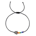 Bracciale regolabile in corda nera con ciondolo a farfalla argentato e perline arcobaleno - Stile Farfalla (YWSL006)