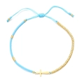 Hemelsblauwe en gouden kralenarmband met roestvrijstalen kruis en verstelbaar koord - Meerblauw