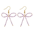 Handmade purple crystal beaded bow earrings with gold-finished hooks for women - Purple