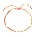 Bracelet fait main en perles orange avec pendentif croix dorée et cordon tressé réglable - Orange