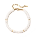 Elegant white Heishi bead necklace with gold spacers and lobster clasp detail - White Flat Bead Bracelet