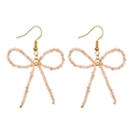 Handmade pink stone bow earrings with golden hooks in a sweet bohemian style - Nude