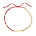 Bracelet d'amitié tissé main avec perles rouge et or et pendentif croix en acier - Rouge