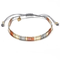 Handmade woven Tila bead bracelet with gold, silver and orange accents on grey cord - Gray Gold and Orange (XN304-1)