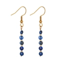 Minimalist gold-plated drop earrings featuring five faceted dark blue lapis stone beads - Dark Blue Faceted Beads Style (XN429-2)