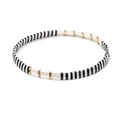 Bohemian Tila bead stretch bracelet with black white and gold enamel rectangle beads - Black White Gold Style (SL2119)
