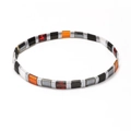 Bohemian Tila bead bracelet featuring a mix of black, orange, and silver square beads - Black Orange Silver Style (SL2122)