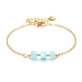 Gold plated stainless steel thin chain bracelet with light blue natural stone beads - Light Blue Stone Beads (XN545-2)