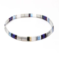 Bohemian elastic Tila bead bracelet featuring multi-color purple and blue rectangle glass beads - Blue Purple Gray Style (SL2123)