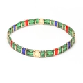 Bohemian Tila bead stretch bracelet with green red blue yellow tiles and gold spacers - Colorful Block Style (SL2124)