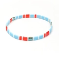 Bohemian Tila bead bracelet featuring light blue, red, and marble turquoise flat beads - Vacation Blue Red White (SL2125)