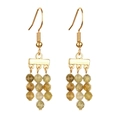 Bohemian gold hook earrings with light olive yellow stone bead fringe tassels - Brown