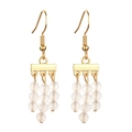 Bohemian gold tassel drop earrings featuring multifaceted translucent white stone beads - Clear