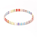 Bohemian Tila bead bracelet featuring vibrant rainbow enamel tiles and elastic band - Vibrant Rainbow Color (SL2127)