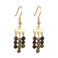 Vintage boho beach earrings with gold bar and multi-colored earthy faceted stone beads - Dark Color