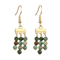 Bohemian gold tassel drop earrings with colorful faceted stones and hook closure - Grass Green