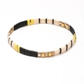 Bohemian Tila bead stretch bracelet with black, yellow, and gold foil square beads - Black Yellow Beige Gold (SL2129)